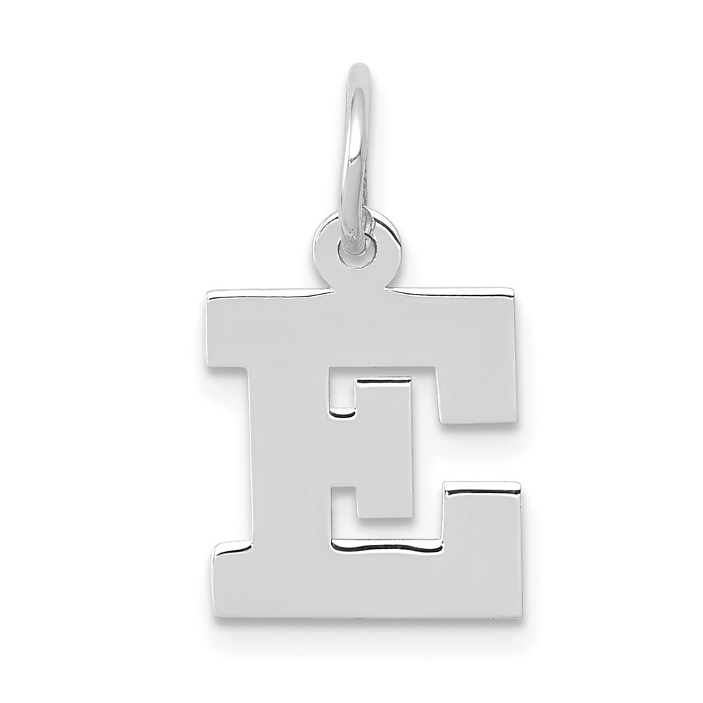 14K White Gold Small Block Initial Letter E Charm Pendant - (B11-871)